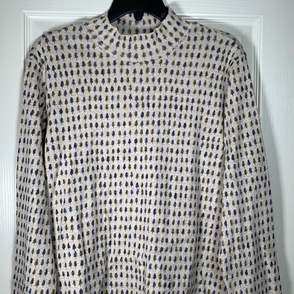 David Brooks turtleneck long sleeve pine tree pattern cotton top XL